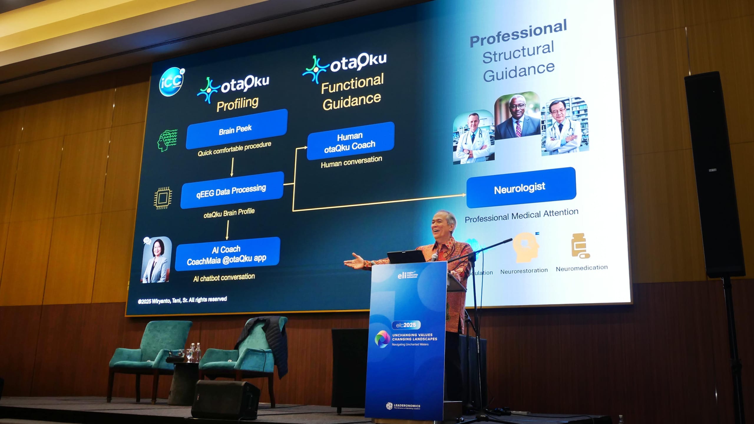 CEO otaQku, Andrew Tani, Sr. dalam kesempatan presentasi mengenai otaQku di ELC 2025 Kuala Lumpur