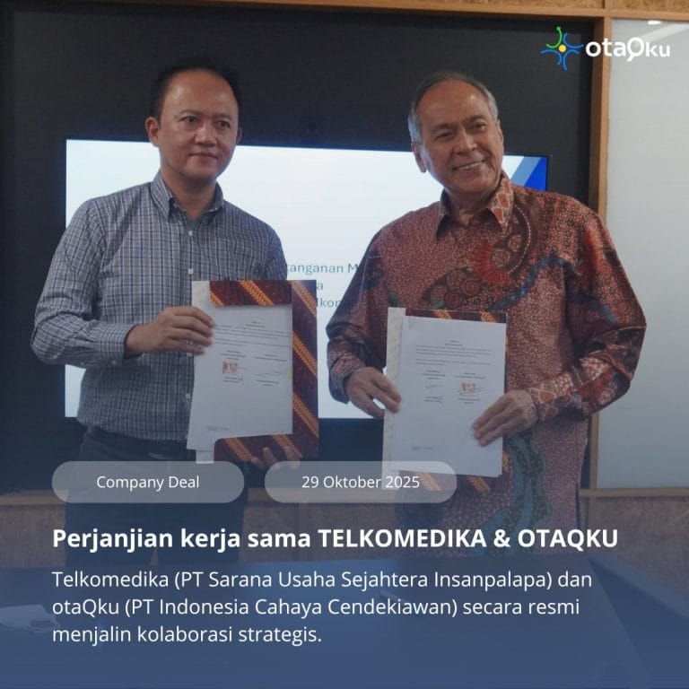 Telkomedika (PT Sarana Usaha Sejahtera Insanpalapa) dan otaQku (PT Indonesia Cahaya Cendekiawan) secara resmi menjalin kolaborasi strategis.
