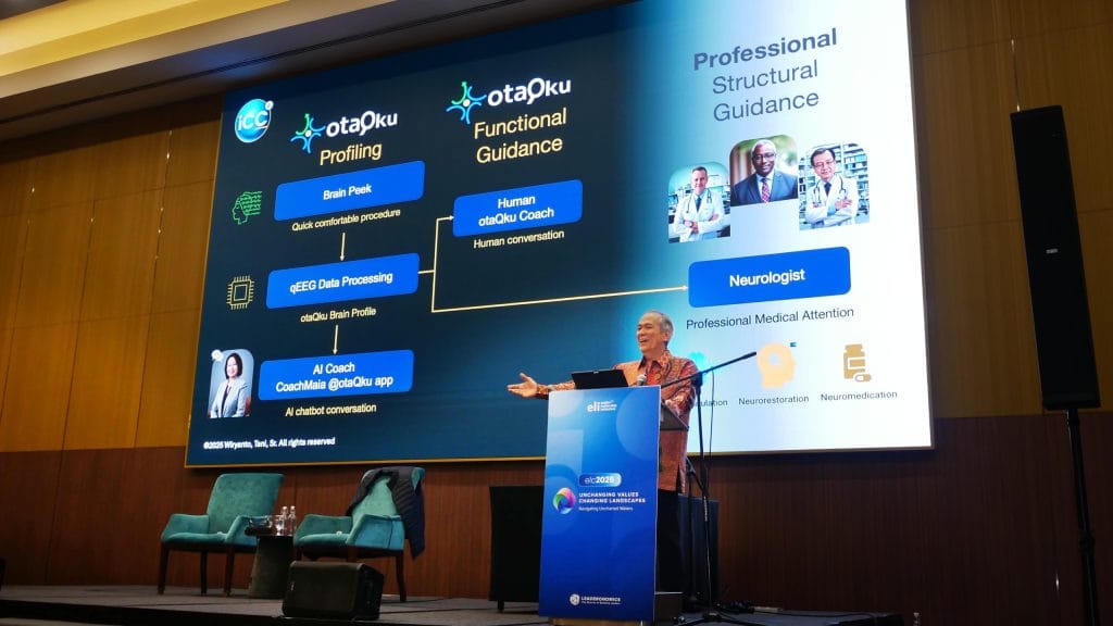 CEO otaQku, Andrew Tani, Sr. dalam kesempatan presentasi mengenai otaQku di ELC 2025 Kuala Lumpur